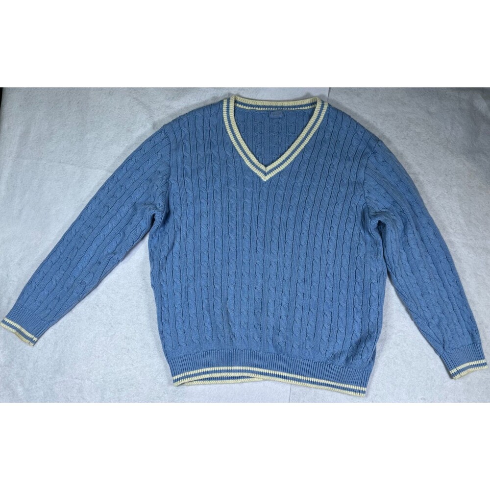 J. Galt Blue Cable Knit V Neck Sweater Women's One Size Brandy Melville (S-XS)